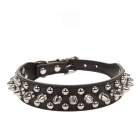 Spiked Studded Leather Dog Collar Rivets Pet Small Large Cat Pit Bull Adjustable (Color: Black, size: XXS)